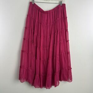 Antthony Tiered Maxi Skirt Womens 1X Petite Lined Pink New Boho Beach Vacation